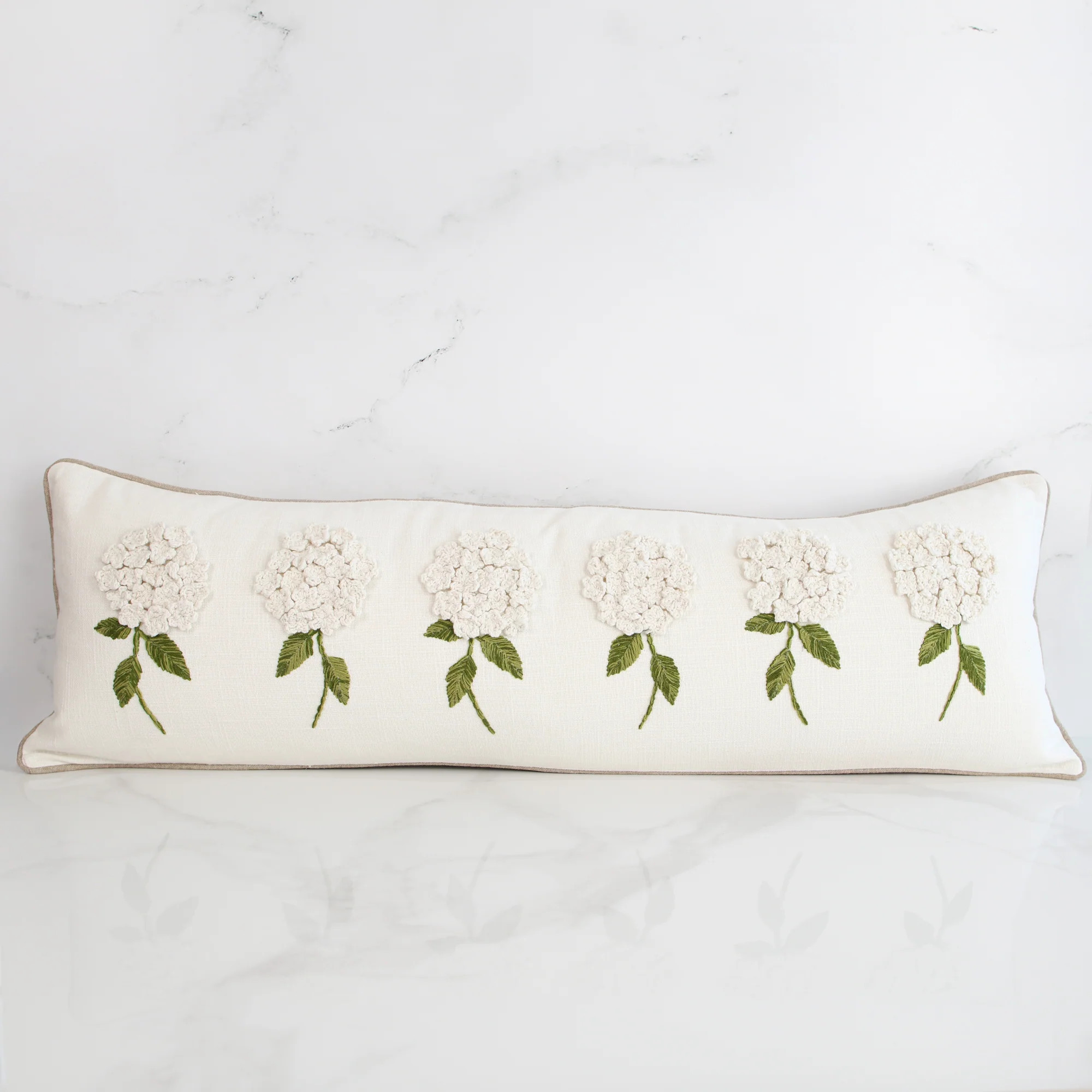 White Hydrangea Long Lumbar Pillow | Interior Delights