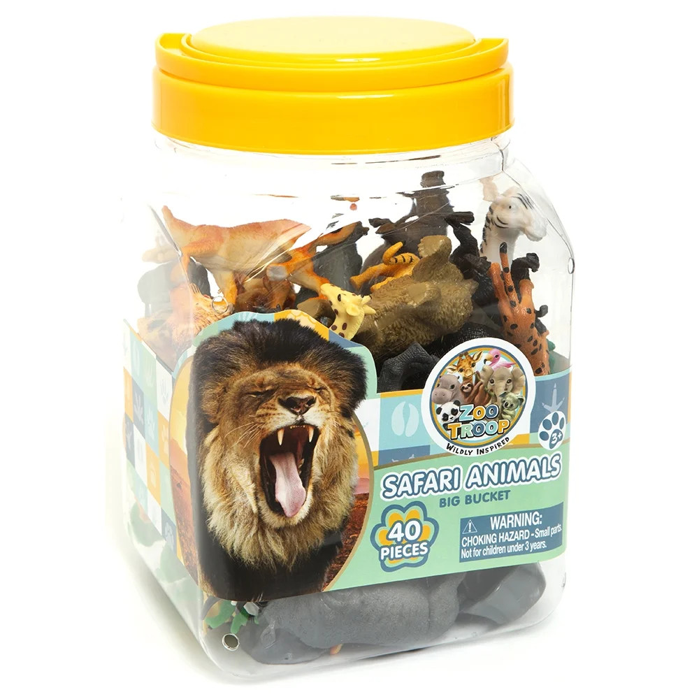 Zoo Troop Big Bucket of Safari Animals Life - 40-Piece Novelty Toy Set for Kids Ages 3+ | Walmart (US)