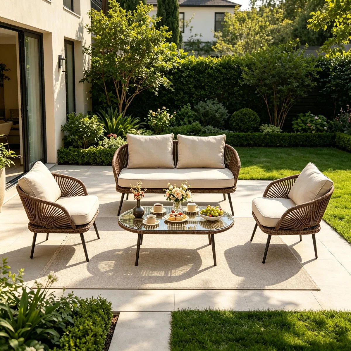 4-person Outdoor Wicker Patio Conversation Seating Set With Coffee Table, Cushions | Wayfair North America