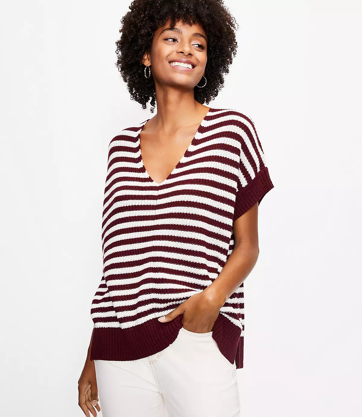 Striped V-Neck Poncho Sweater | LOFT
