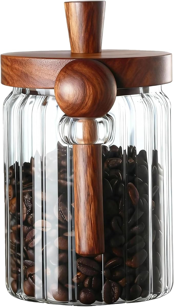 Coffee Canister, Coffee Container with Wooden Spoon and Lid, Ribbed Design, Airtight Storage Jar ... | Amazon (US)