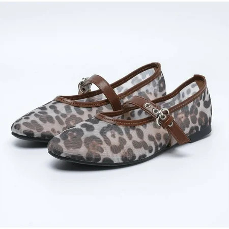 Leopard Flats for Women Mesh Flats Ballet Flats Mary Jane Flats Women's Dress Shoes Ballet Shoes | Walmart (US)