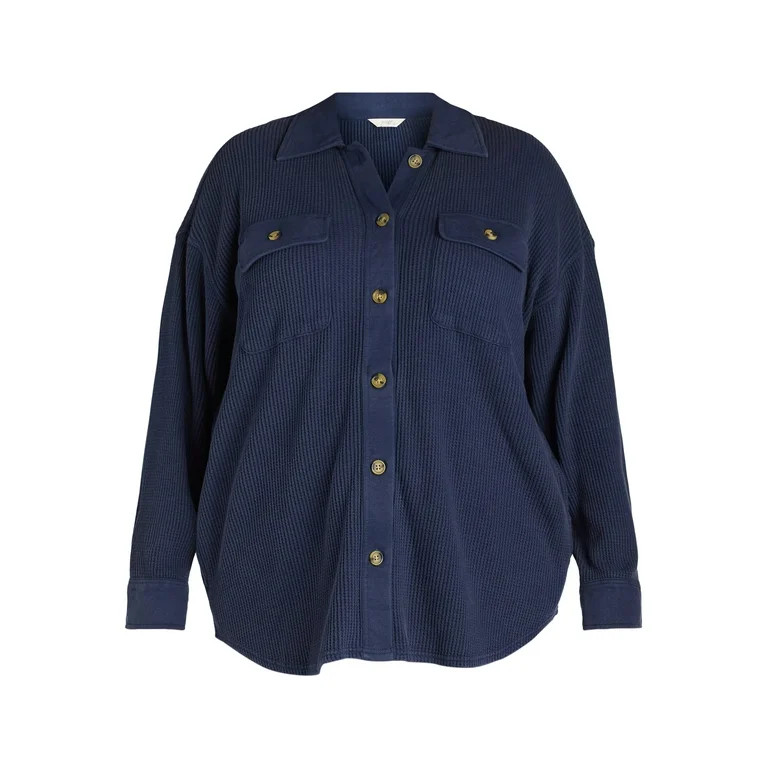 Terra & Sky Women's Plus Size Button Down Waffle Knit Shacket, 0X-4X | Walmart (US)