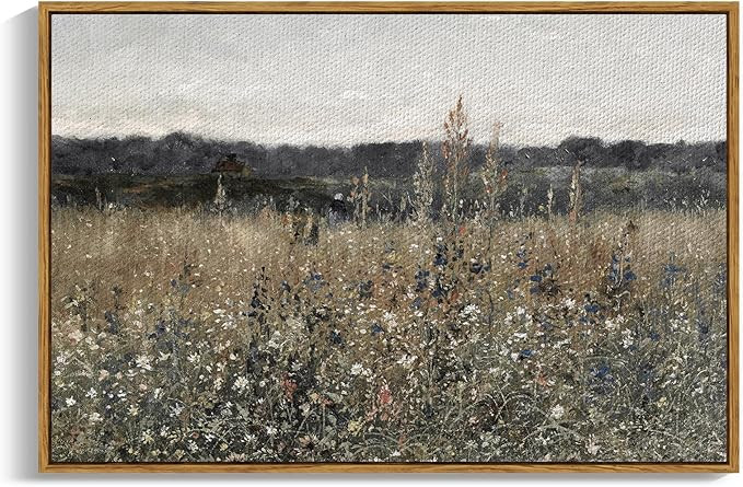 InSimSea Framed Canvas Wall Art Vintage Decor, Landscape Wall Art, Meadow with Flowers Art, Moder... | Amazon (US)