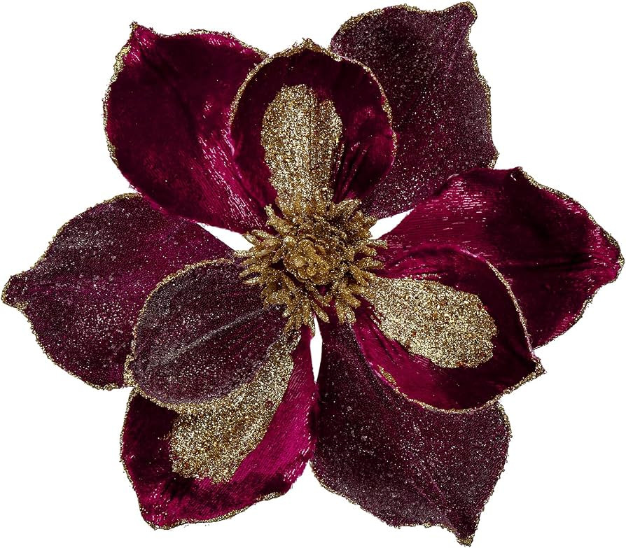 10’’ Large Heads Christmas Glitter Magnolia Flowers Christmas Tree Ornaments Set of 3 Artific... | Amazon (US)