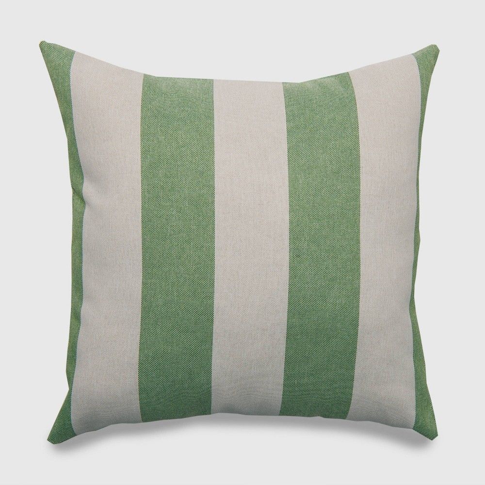 Square Cabana Stripe Outdoor Pillow Green - Threshold | Target