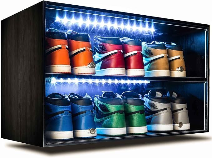 Sneaker Throne Shoe Rack with Lights for Up To 6 Pairs of Shoes, Black - Sleek Wood Shoe Shelf wi... | Amazon (US)