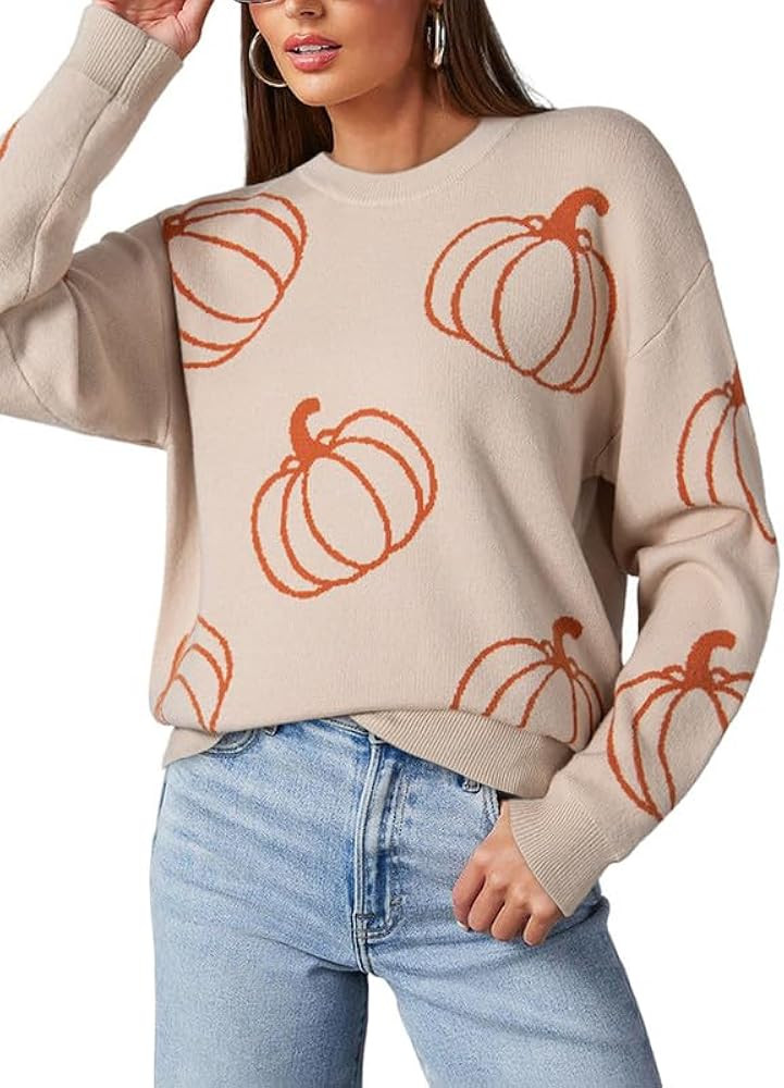 Dokotoo Sweaters for Women Casual Crewneck Long Sleeve Floral Print Cable Knit Pullover Sweater T... | Amazon (US)