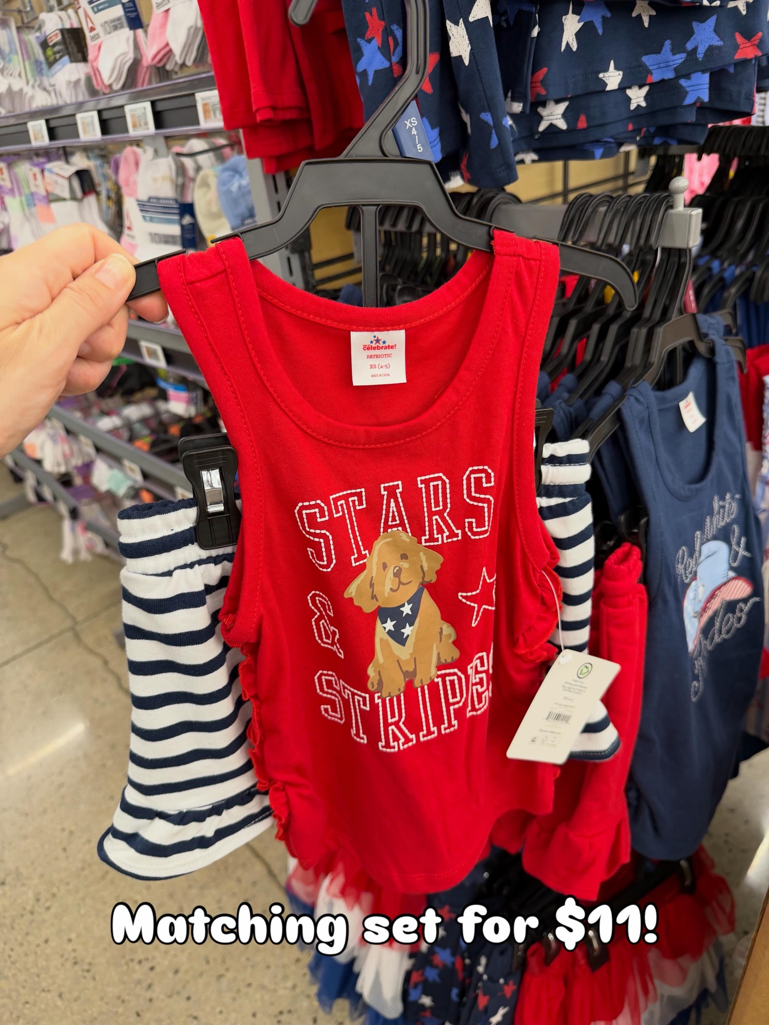 Matching shorts and graphic tank outfit for little girls at Walmart! July 4 patriotic red white blue Americana