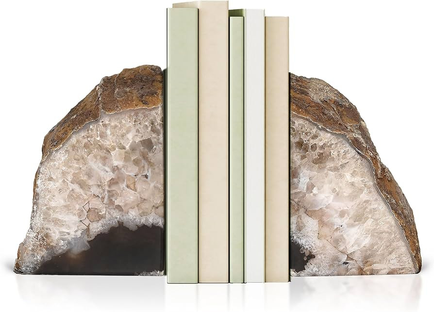 Bookends, Agate Bookends, Handcrafted Brazilian Stone Bookends for Unique and Crystal Energetic D... | Amazon (US)