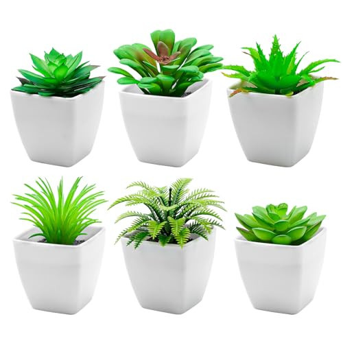 Funzhan 6pcs Mini Succulents Plants Artificial Indoor Decor Fake Succulent in Pots Small Faux Plastic Plant Greenery Modern Ornament for Office Desk Home Bedroom Windowsill Decoration | Amazon (US)