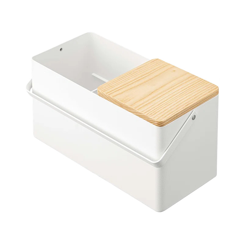 Yamazaki Home Large Makeup Organizer Cosmetic Caddy With Handle Vanity Storage Mirror, Steel + Wo... | Wayfair North America