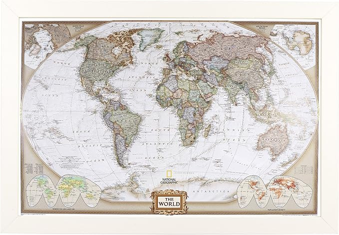Push Pin Travel Maps - Executive World - Textured White 27.5" x 39.5" Framed Pin Map, Arrives Rea... | Amazon (US)