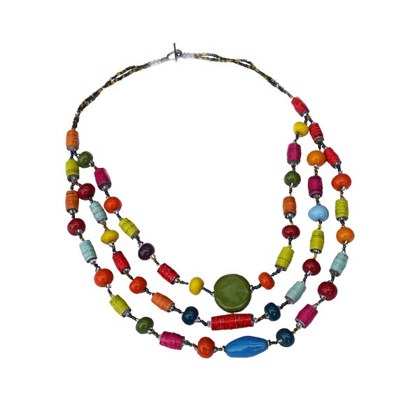 Handmade Funky Multicolor Three Strand Necklace - Imani Workshops (Kenya) | Bed Bath & Beyond