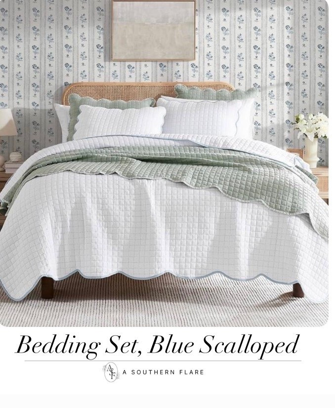 Bedding Set, Blue Scalloped