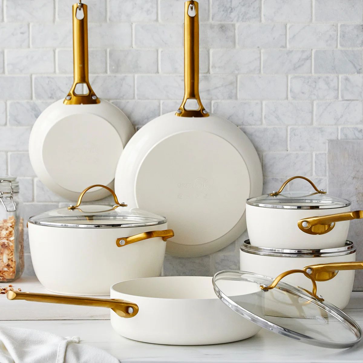 Reserve Ceramic Nonstick 10-Piece Cookware Set | Sage with Gold-Tone Handles | GreenPan