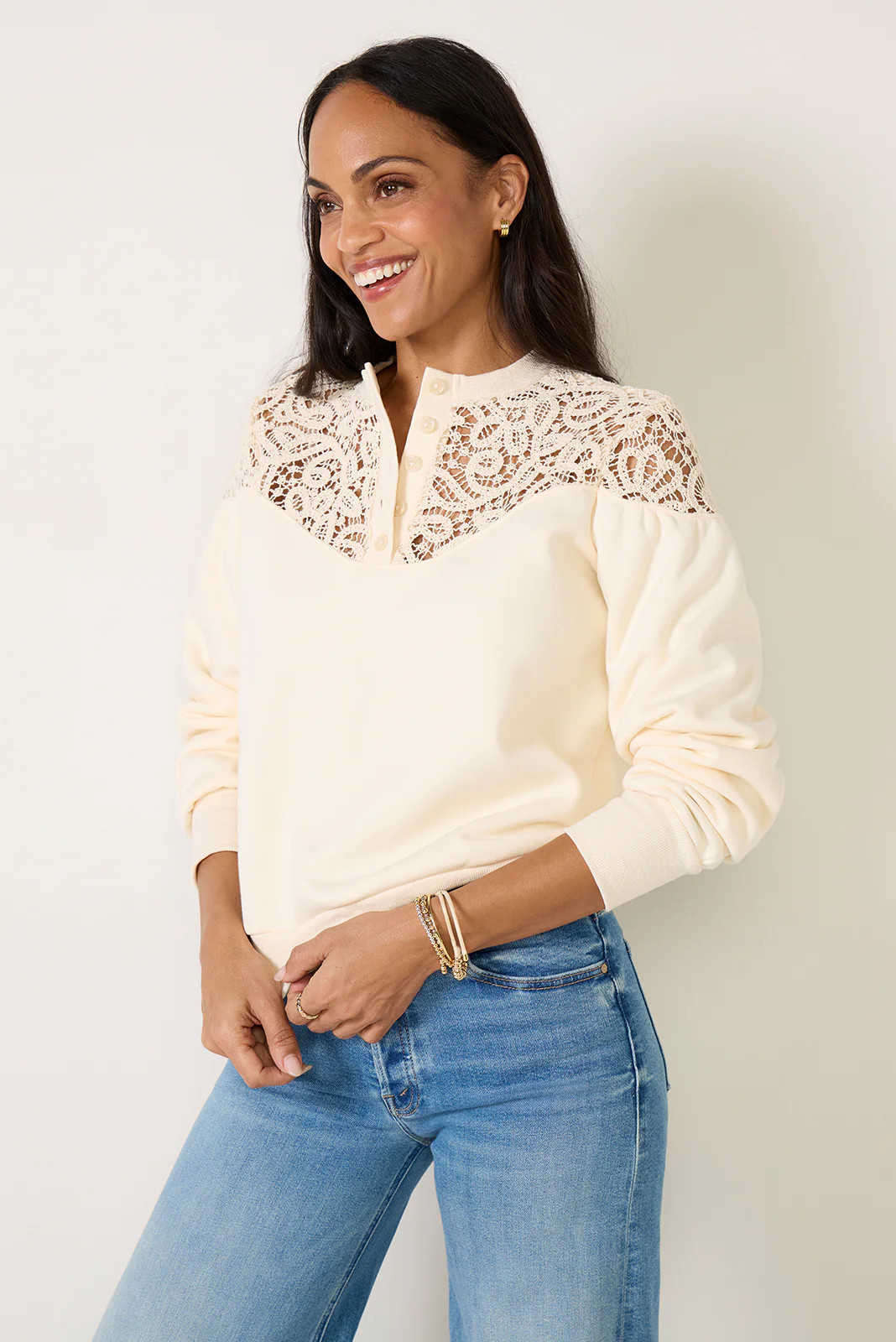 Lace Mix Sweatshirt | Evereve