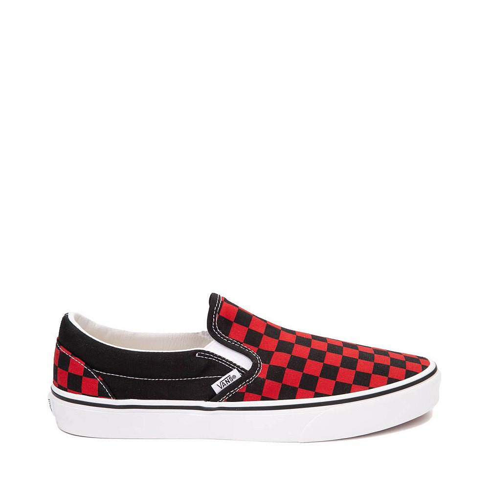 Vans Slip-On Checkerboard Skate Shoe - Black / Red | Journeys