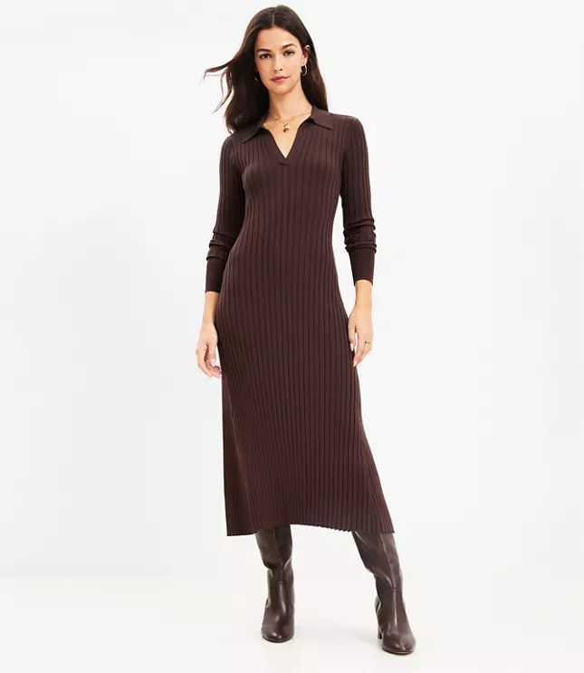 Ribbed Midi Polo Sweater Dress | LOFT