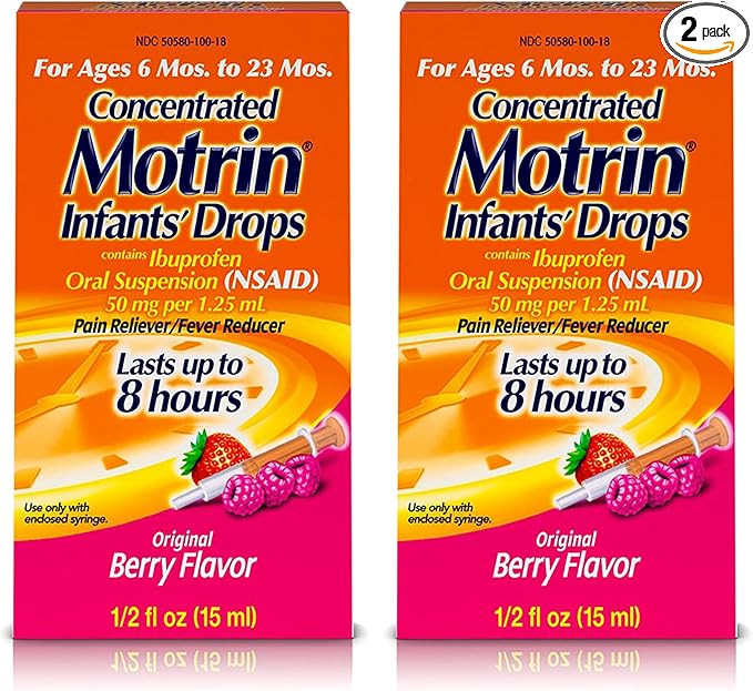 Motrin Infants Concentrated Drops, Fever Reducer, Ibuprofen, Berry Flavored.5 Oz (Pack of 2) | Amazon (US)