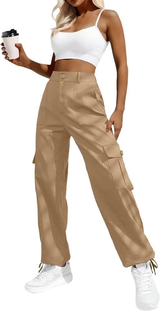 Lepunuo Women's High Waisted Cargo Pants Travel Y2K Streetwear Baggy Stretchy Pants with 6 Pocket... | Amazon (US)
