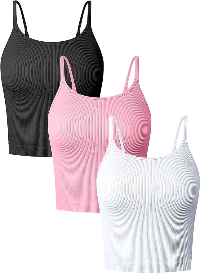 OQQ Women's 3 Piece Tank Tops Ribbed Adjustable Spaghetti Strips Workout Shirts Yoga Crop Tops | Amazon (US)