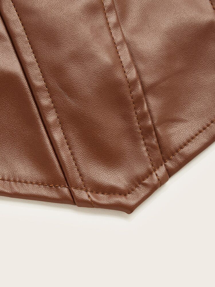 SHEIN Zip Back Seam Front Asymmetrical Hem PU Leather Tube Top | SHEIN