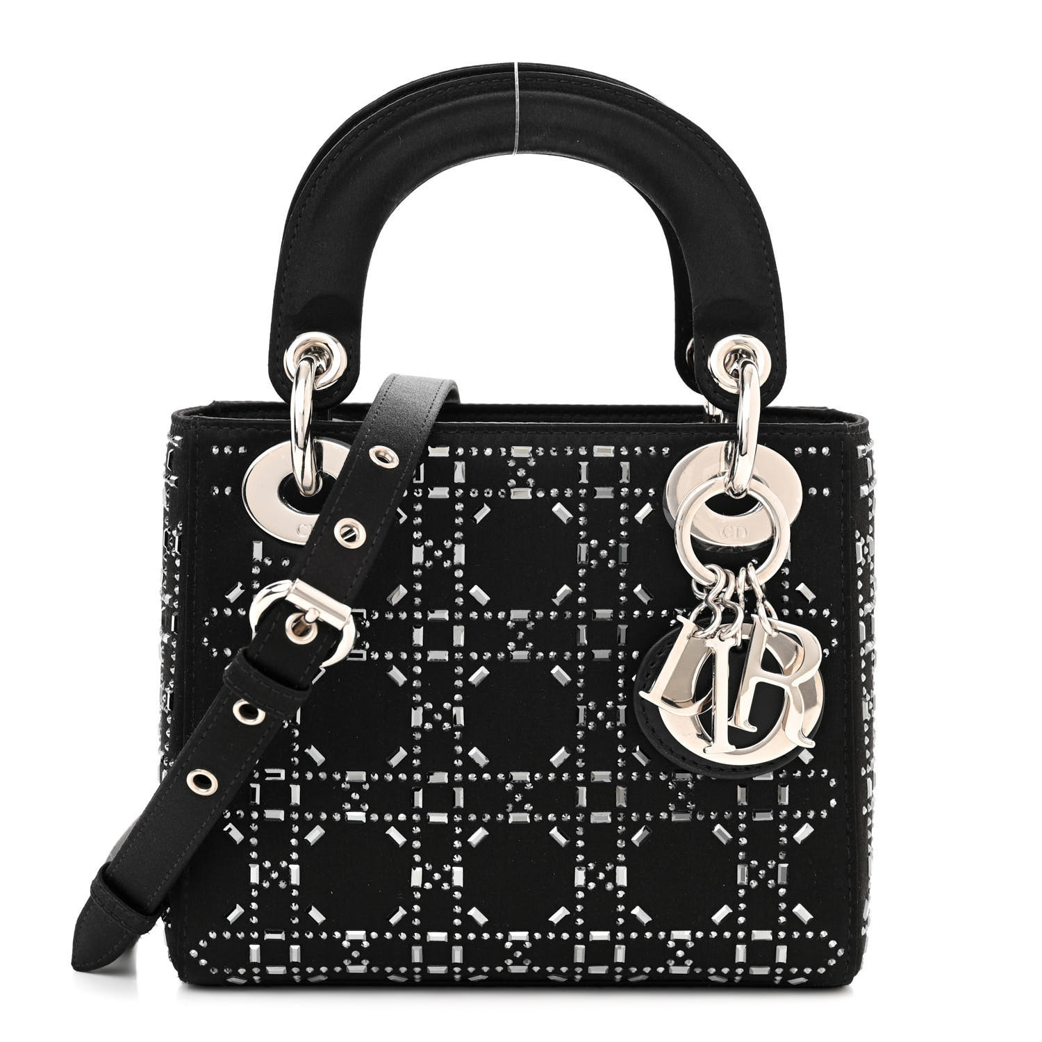 Satin Crystal Cannage Mini Lady Dior Black | FASHIONPHILE (US)