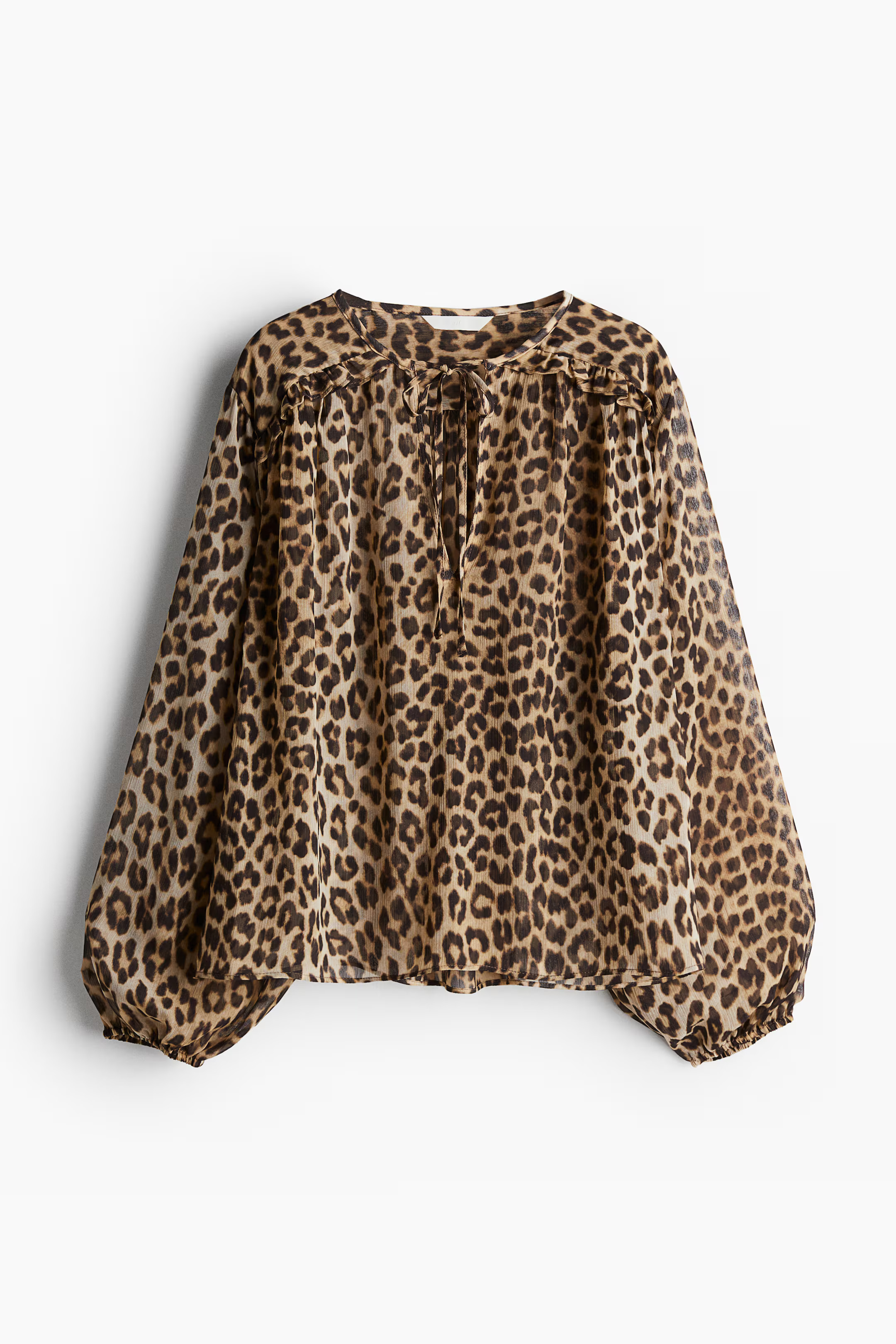 Frill-trimmed blouse - Round neck - Long sleeve - Beige/Leopard print - Ladies | H&M GB | H&M (UK, MY, IN, SG, PH, TW, HK)