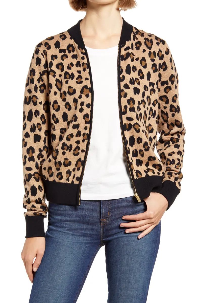 Leopard Bomber Sweater Jacket | Nordstrom