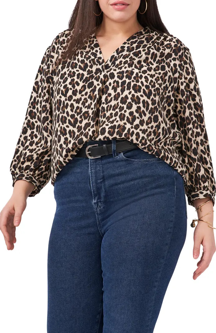 Leopard Print Split Neck Blouse | Nordstrom