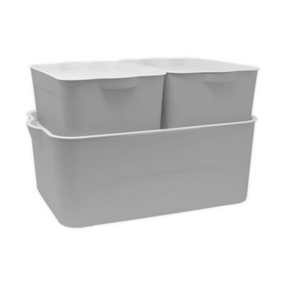 Heritage Plastic Storage Bins with Lids (Set of 3) | Bed Bath & Beyond | Bed Bath & Beyond