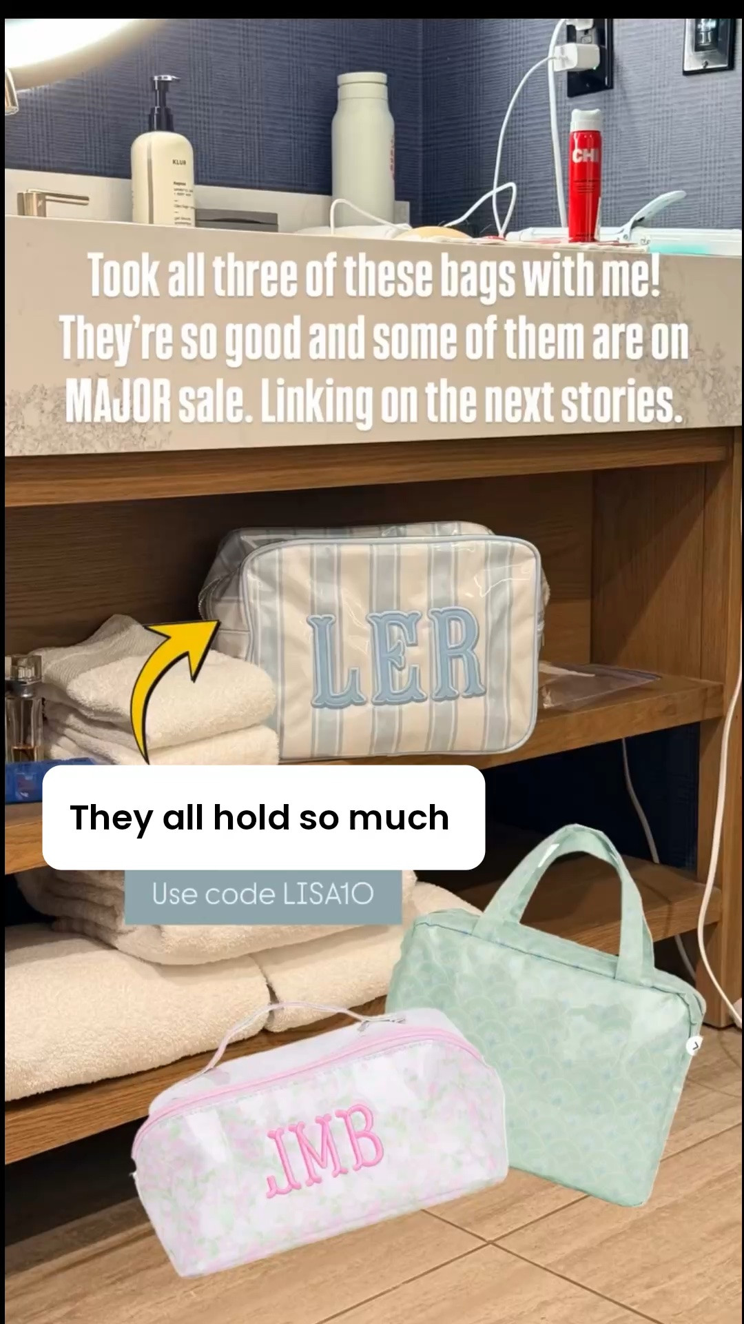 Took all three of these bags with me! They’re so good and some of them are on MAJOR sale. Linking on the next stories.  @sprinkledwithpinkshop  Use code LISA10
