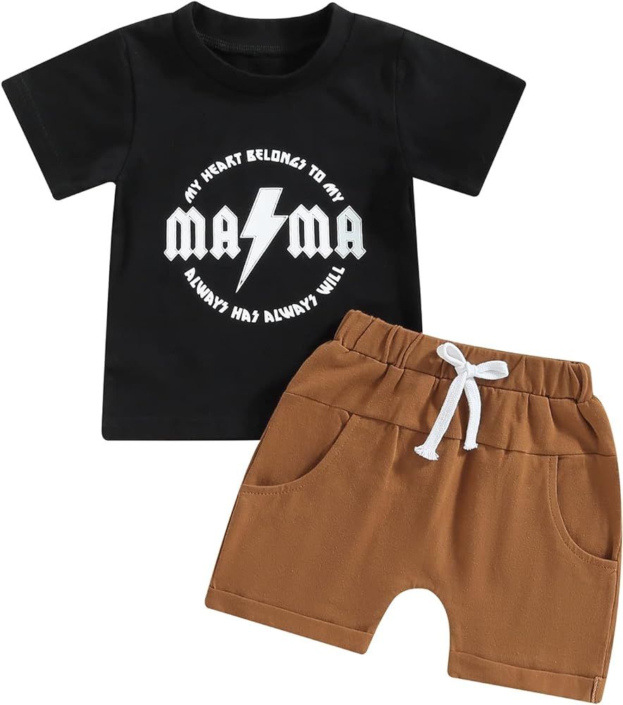 Infant Baby Boys Summer Clothes Solid Color Short Sleeve T-Shirt and Drawstring Shorts Set 2Pcs T... | Amazon (US)