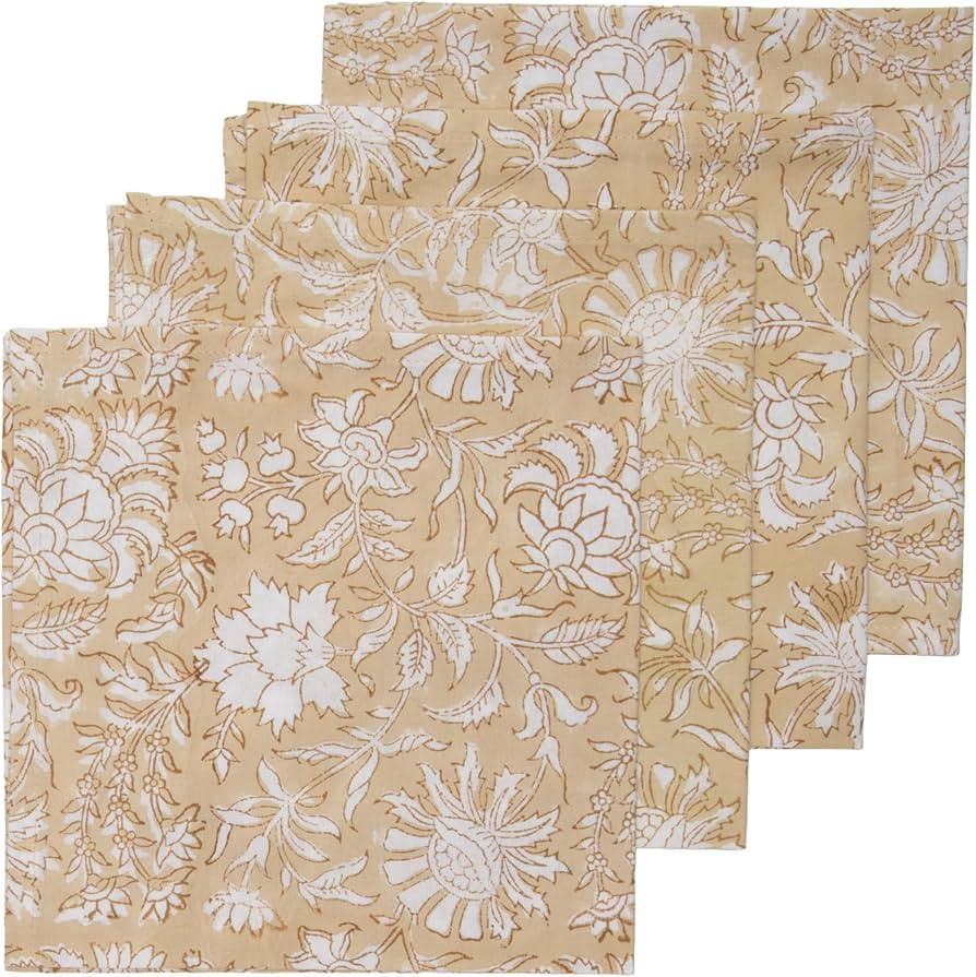KOUBOO Beige 100% Cotton Summer Dinner Napkins, Hand Block Print, Washable Durable Table Linen fo... | Amazon (US)