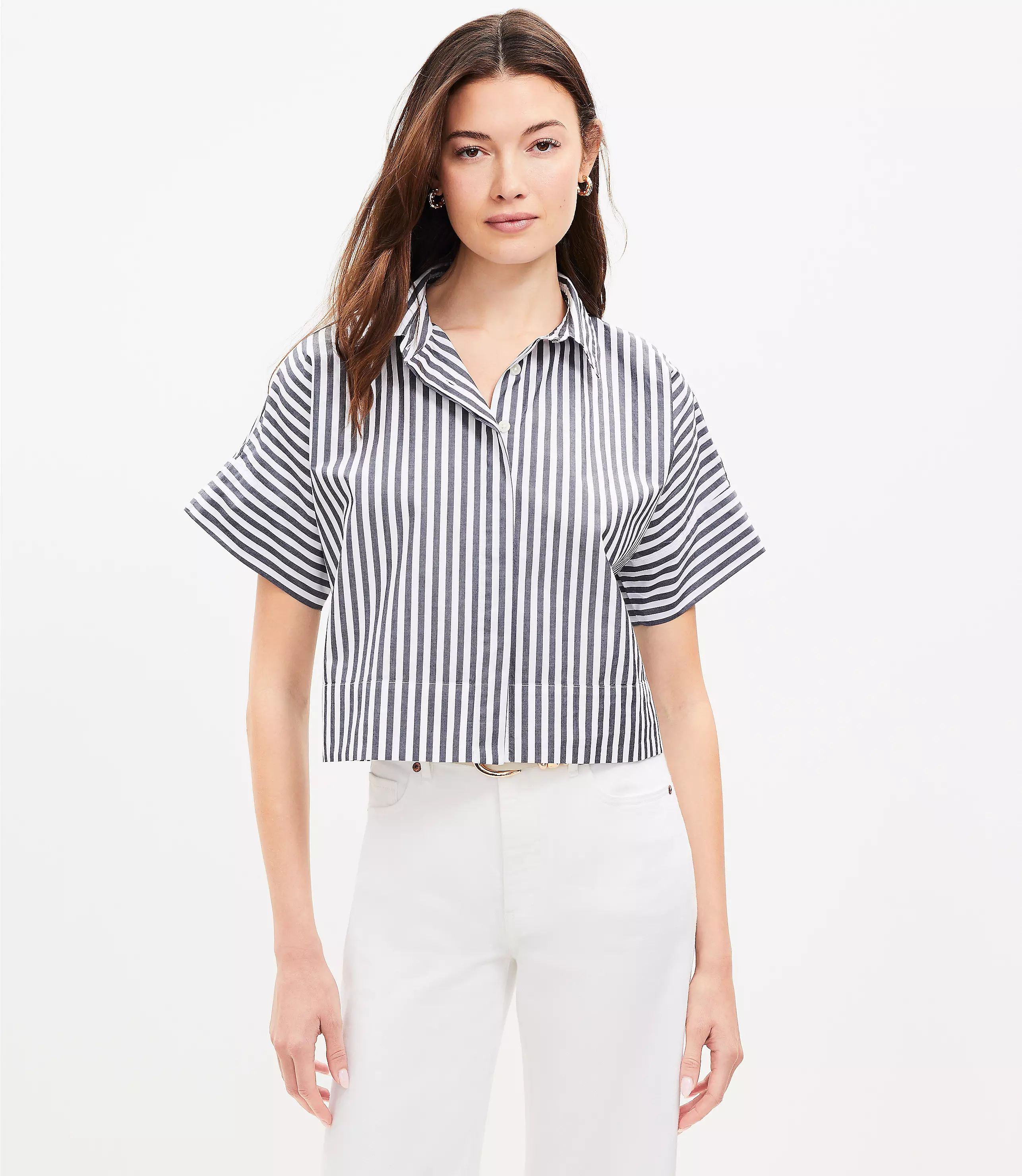 Striped Cotton Modern Drop Shoulder Shirt | LOFT