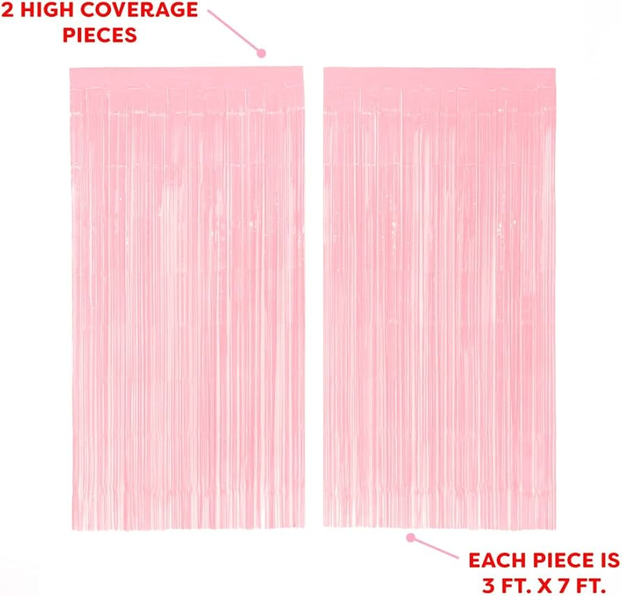 xo, Fetti Party Decorations Matte Pastel Pink Fringe Foil Curtain - Set of 2 | Bachelorette, Brid... | Amazon (US)