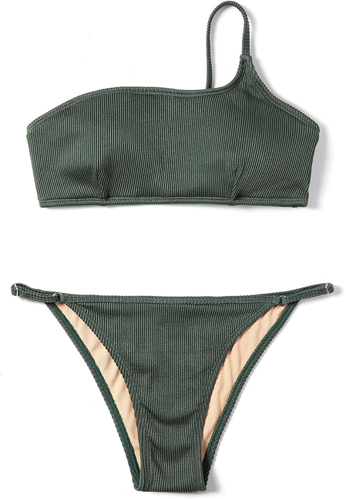 MOLYBELL Women's Sexy One Shoulder Bikini Swimsuits, High Waisted High Cut Two Piece Bathing Suit | Amazon (US)