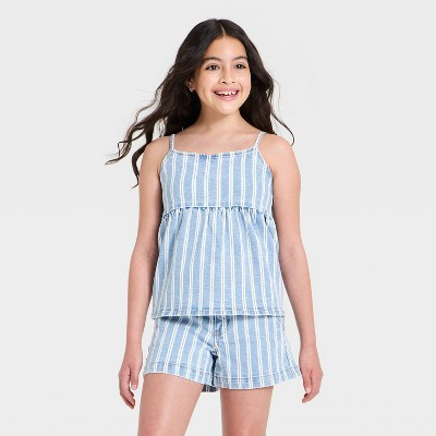 Girls' Denim Babydoll Tank Top - art class™ Blue/White Stripe M | Target