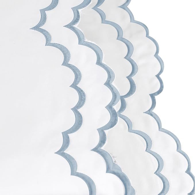 Melange Home Percale Cotton Double Scalloped Embroidered Crisp Sheet Set Blue - Queen | Amazon (US)