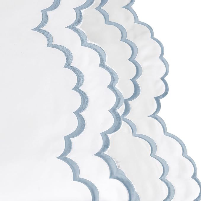 Melange Home Percale Cotton Double Scalloped Embroidered Crisp Sheet Set Blue - Queen | Amazon (US)