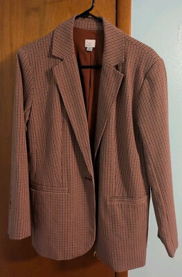 Women's Oversized Fall Blazer - A New Day Brown Plaid S | eBay US