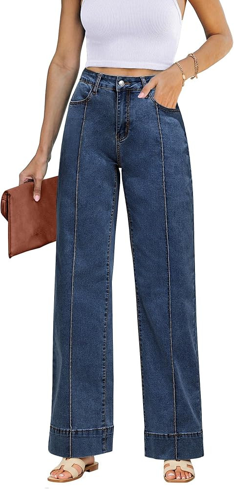 luvamia Wide Leg Jeans for Women Trendy High Waist Straight Leg Baggy Jeans Stretchy Denim Pants ... | Amazon (US)