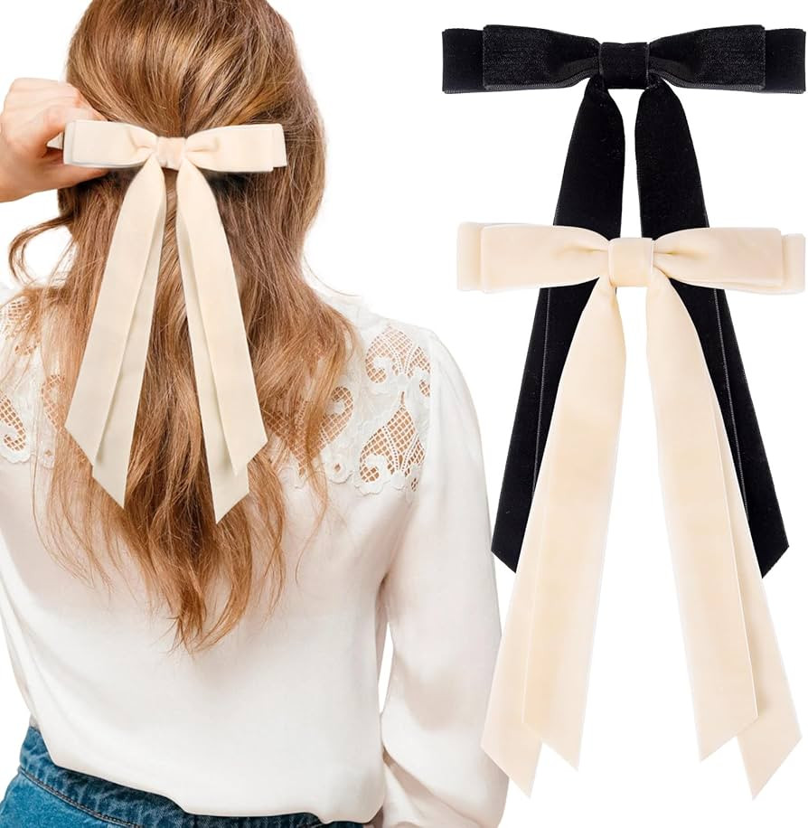 2PCS Velvet Hair Bows Ribbon Hair Clip Black Beige Accessories Ponytail Holder Accessories Slides... | Amazon (US)