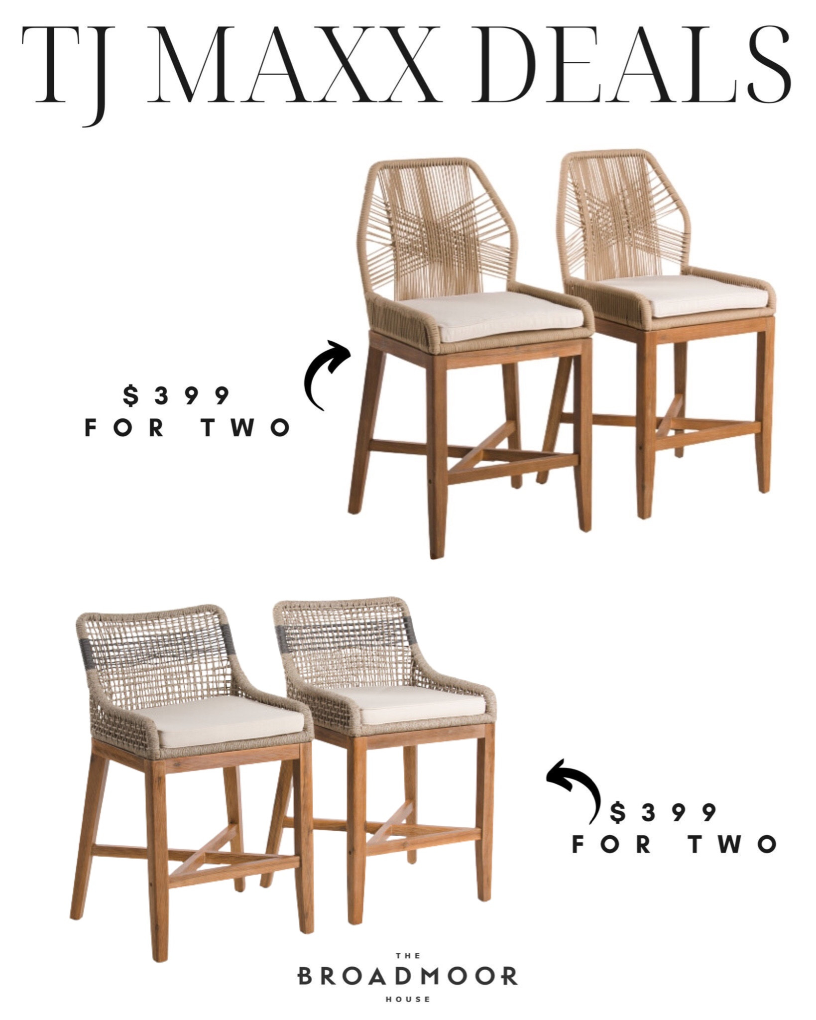 These are major look for less chairs!! These rope chairs are usually around $1000 for each! 

TJ Maxx, TJ Maxx deals, rope chairs, counter stool, outdoor seating, dining chair, kitchen, look for less

#LTKstyletip #LTKFind #LTKhome