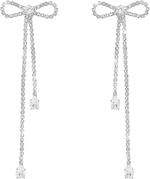 Luxval Rhinestones Earrings for Women silver rhinestone earrings Sparkly Long Linear Dangle Earri... | Amazon (US)
