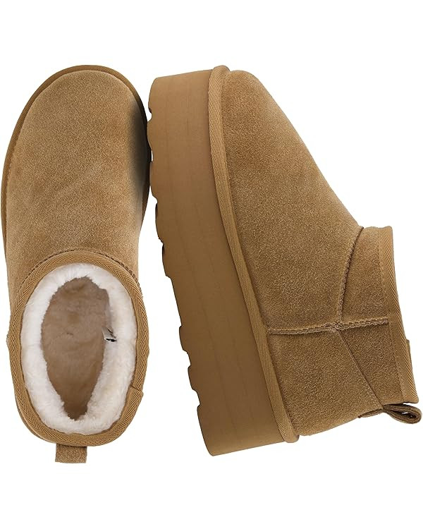 CUSHIONAIRE Hippy Women’s Platform Ankle Boots – Genuine Suede, Faux Fur Lining, Cozy Winter ... | Amazon (US)