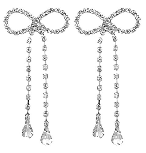 Rhinestones Bow Drop Earrings for Women Crystal Silver Bowknot Tassels Statement Earrings Lightweight Shiny Bar Earrings Set Jewelry | Amazon (US)