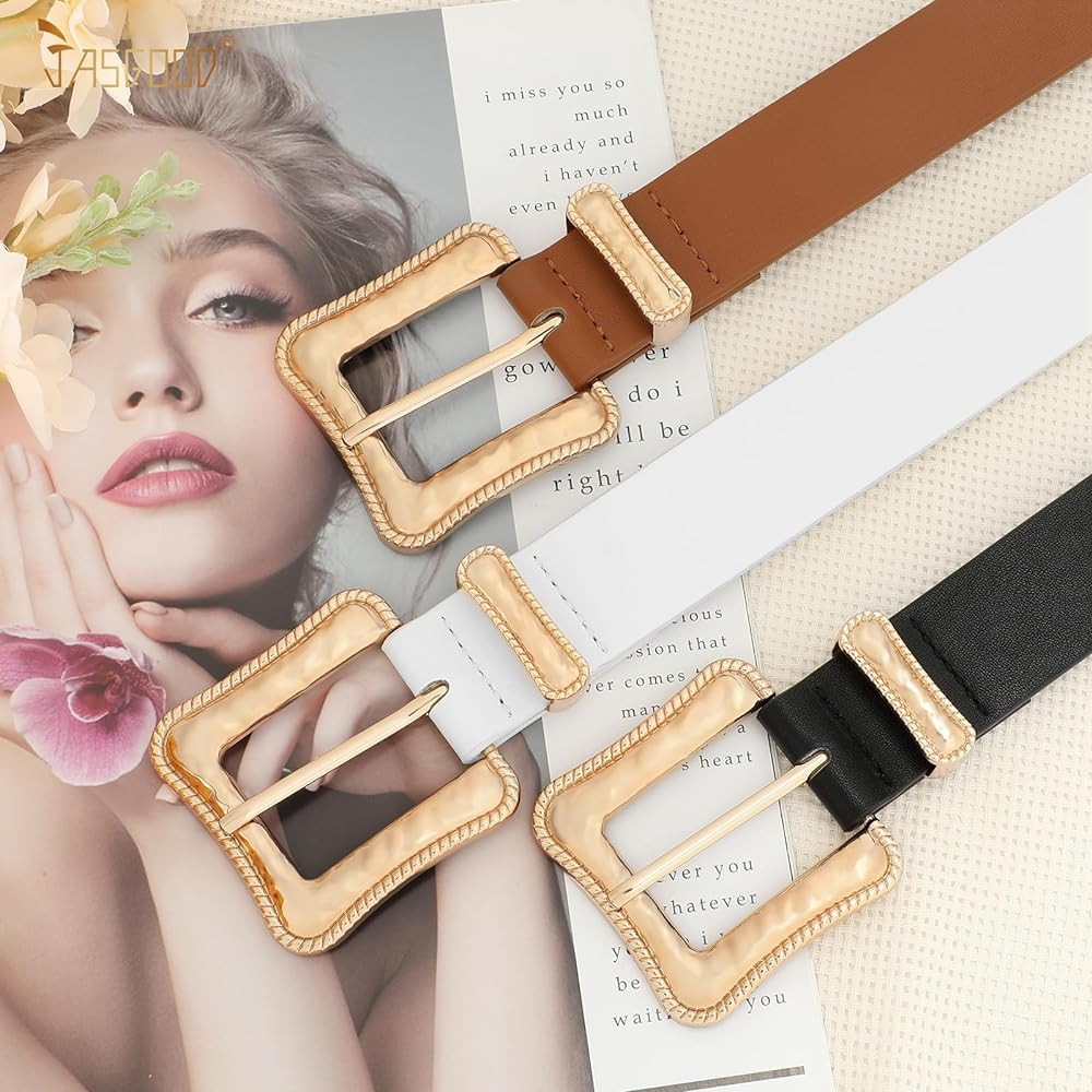 JASGOOD Plus Size Women's Leather Belt for Jeans Pants, Fashion Ladies Waist Belt with Gold Buckl... | Amazon (US)