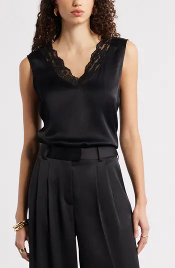 Lace Trim Satin Tank | Nordstrom